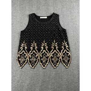 Lela Sky Black Beaded and Sequin Embellished Sleeveless Tank Top Small